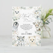 Neutrale Winter Wonderland Mooie Dieren Baby Showe Bedankkaart (Staand voorkant)
