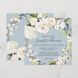 Neutrale witte bloemenstoffige blauwe vierkante br kaart