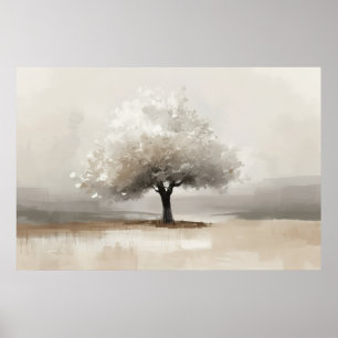 Neutrale witte bloesem boom landschapskunst poster