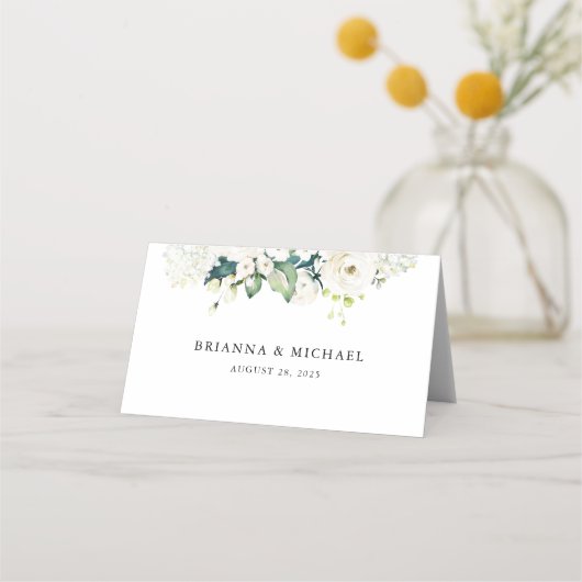Neutrale Witte Waterverf Bloemen Huwelijk Plaatskaartje (Achterkant)