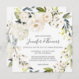Neutrale witte Waterverf Floral Wreath Wedding Kaart
