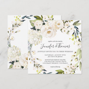 Neutrale witte Waterverf Floral Wreath Wedding Kaart
