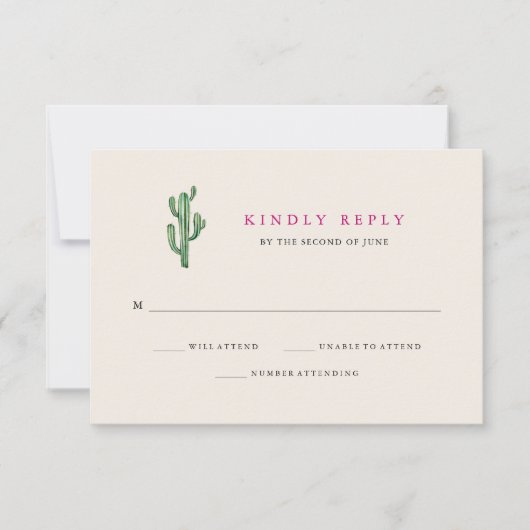 Neutrale woestijn | Cactus Trouwantwoord RSVP Kaartje (Voorkant)