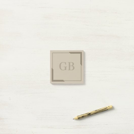 Neutrale Zand Vetgedrukte Hoeken Elegant Monogram Post-it® Notes (Op bureau)