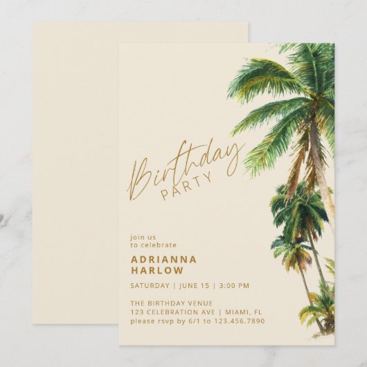 Neutrale zandpalmbomen | Moderne Strand Verjaardag Kaart (Voorkant / Achterkant)