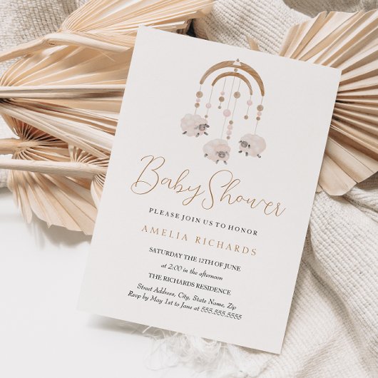 Neutrale Zoete Boho Mobiele Baby Shower Kaart