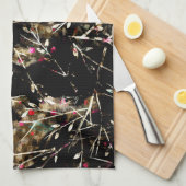 Neutrale, zwarte en beige wintertakken theedoek (Quarter Fold)