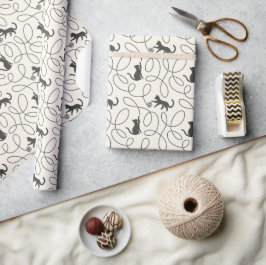 Neutrale Zwarte Kat en Garentbal Patroon Cadeaupapier