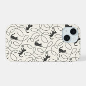 Neutrale Zwarte Kat en Garentbal Patroon iPhone 15 Case (Achterkant horizontaal)