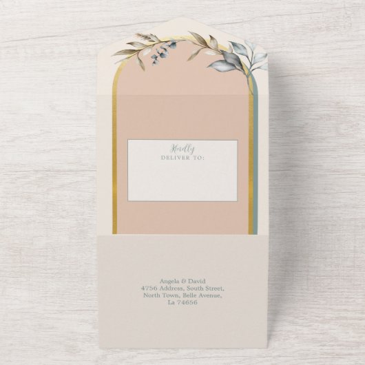 Neutrals Bruiloft Uitnodigen & RSVP Romantisch Kat All In One Uitnodiging (Buitenkant)