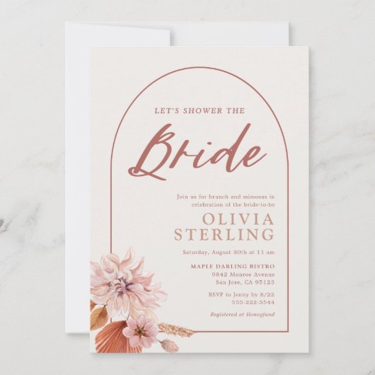 Neutrals en gedempte roze bloemendouche De bruid Kaart (Voorkant)