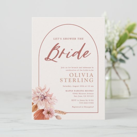 Neutrals en gedempte roze bloemendouche De bruid Kaart (Staand voorkant)