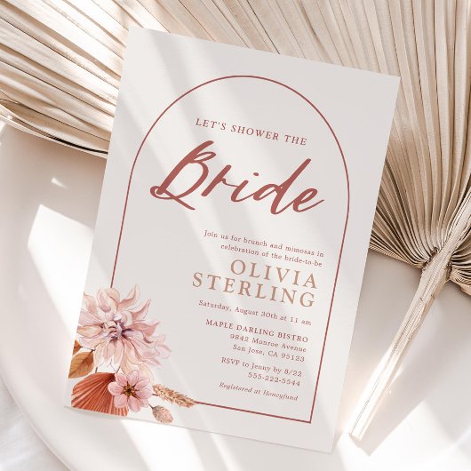 Neutrals en gedempte roze bloemendouche De bruid Kaart