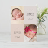 Neutrals van woestijn Twins 2-Sided Photo Birth Aankondiging (Staand voorkant)