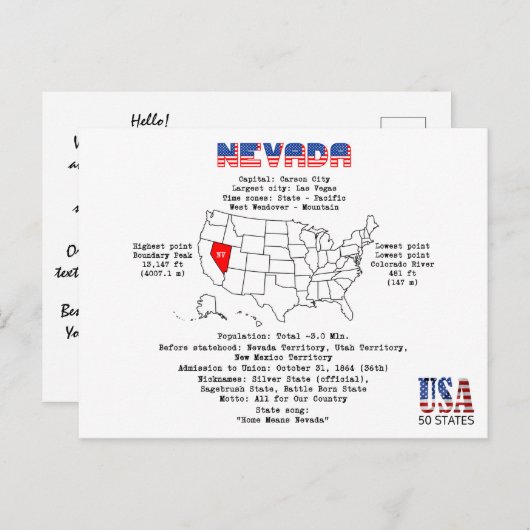 Nevada Amerikaanse staat op een kaart en nuttige i (Voorkant / Achterkant)