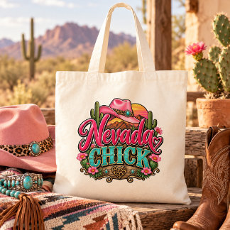 Nevada Chick Retro Western Cowgirl Woestijn Design Tote Bag