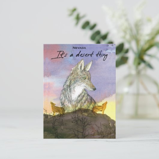 Nevada Coyote Het is een woestijnding Zonsondergan Briefkaart (Staand voorkant)