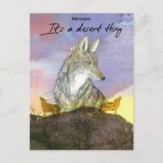 Nevada Coyote Het is een woestijnding Zonsondergan Briefkaart (Voorkant)