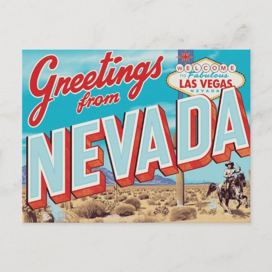 Nevada Las Vegas Sign Cowboy Briefkaart (Voorkant)