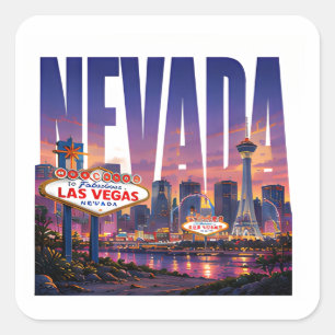 Nevada Las Vegas Woestijn Skyline Avontuur Vierkante Sticker