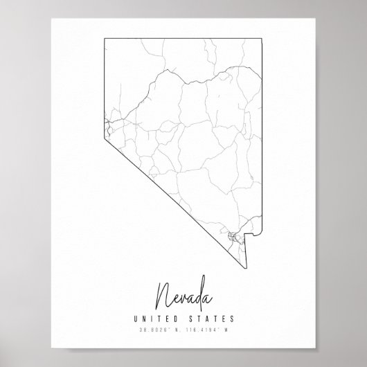 Nevada Minimal Street Map Poster (Voorkant)
