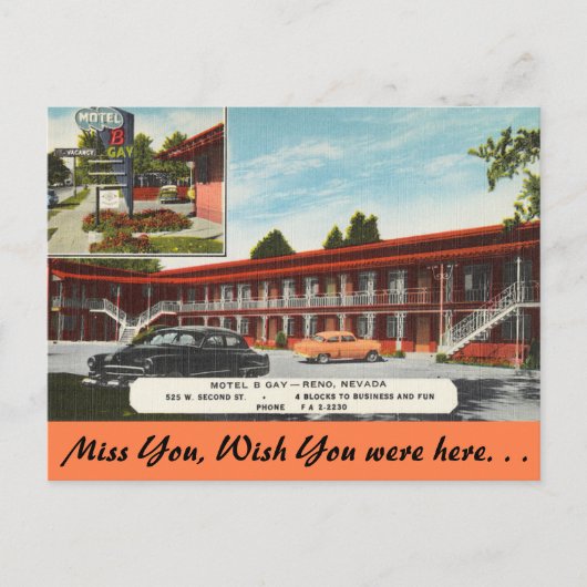 Nevada, Motel B Gay, Reno Briefkaart (Voorkant)
