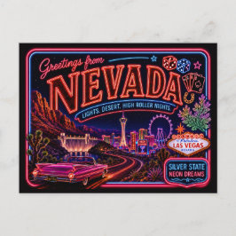 Nevada Neon Staat Retro Vintage Briefkaart