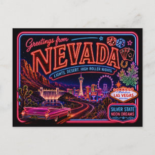 Nevada Neon Staat Retro Vintage Briefkaart