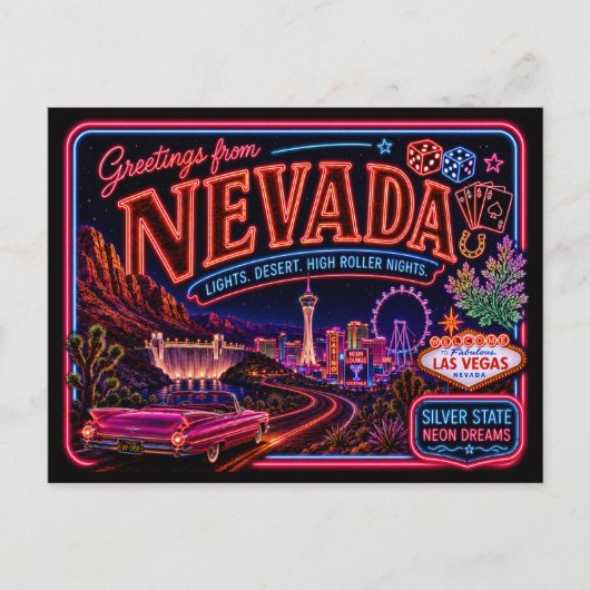Nevada Neon Staat Retro Vintage Briefkaart (Voorkant)
