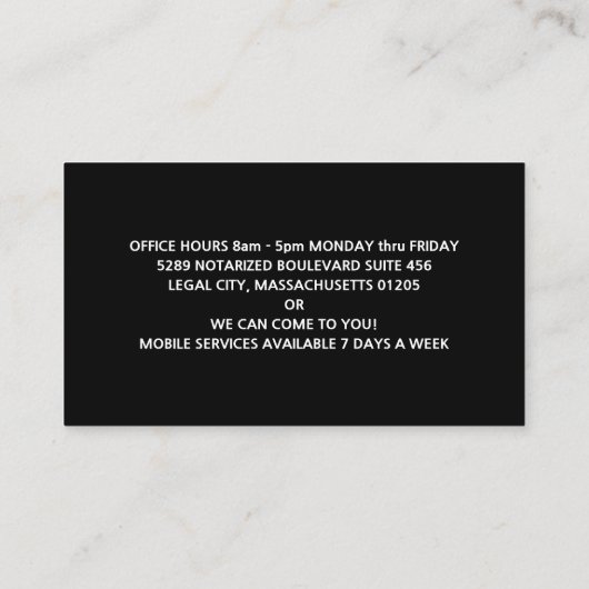 Nevada Notary Public Services Visitekaartje (Achterkant)
