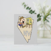 Nevada NV State Map & Gambler Jackpot Cartoon Briefkaart (Staand voorkant)