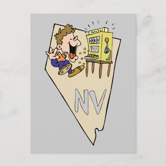 Nevada NV State Map & Gambler Jackpot Cartoon Briefkaart (Voorkant)