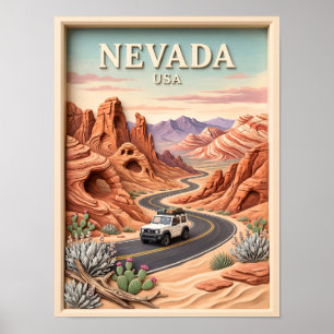 Nevada Roadtrip Valley of Fire Vintage 3D Textuur Poster