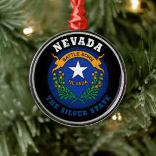 NEVADA SILVER STATE FLAG METALEN ORNAMENT