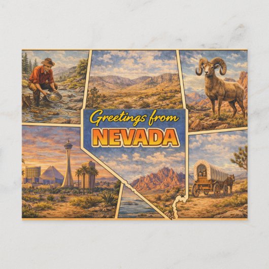 Nevada Staatsansichtkaart Briefkaart (Voorkant)