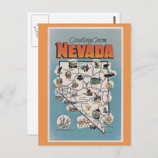 Nevada State Map Briefkaart (Voorkant / Achterkant)
