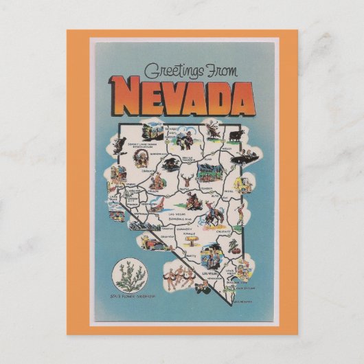 Nevada State Map Briefkaart (Voorkant)
