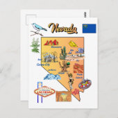 Nevada State Map met toeristische bestemmingen Briefkaart (Voorkant / Achterkant)