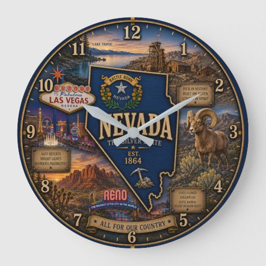 Nevada State Silver Desert and Las Vegas Rustic Grote Klok (Voorkant)