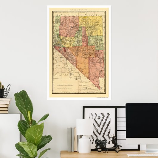 Nevada Town & Railroad Map 1893 Poster (Thuiskantoor)