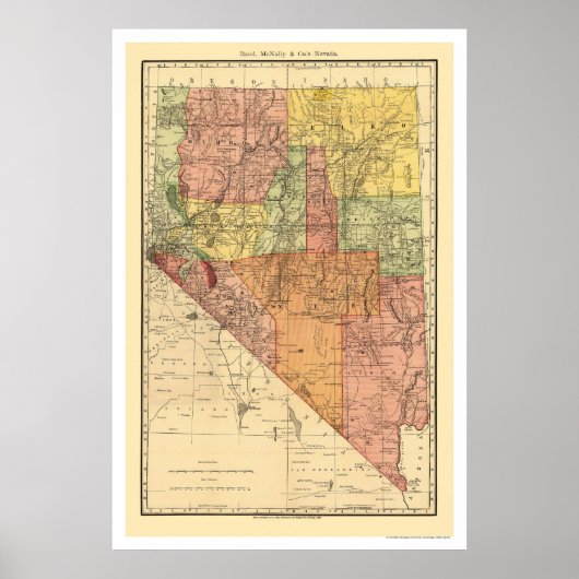 Nevada Town & Railroad Map 1893 Poster (Voorkant)