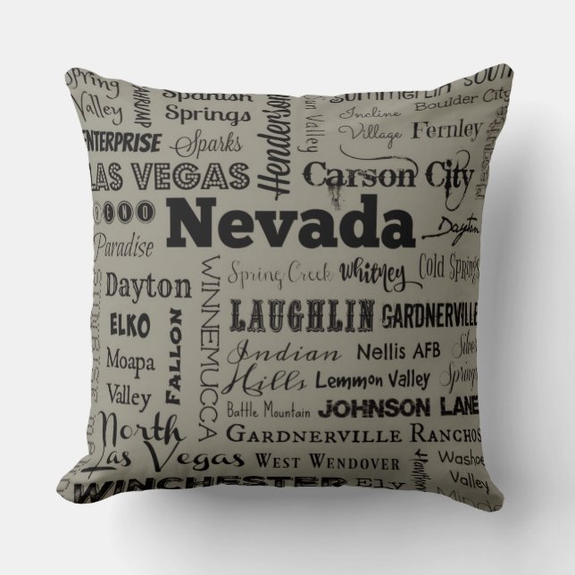 Nevada typografie gooit kussen in grijs en zwart (Voorkant)