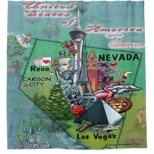 Nevada USA Cartoon Kaart Douchegordijn (Voorkant)