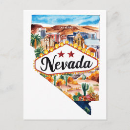 Nevada USA Staat Vorm Oude Waterverf Briefkaart