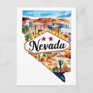 Nevada USA Staat Vorm Oude Waterverf Briefkaart