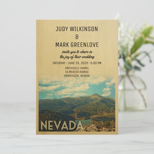 Nevada Wedding Invitation  midden-eeuw Kaart (Staand voorkant)
