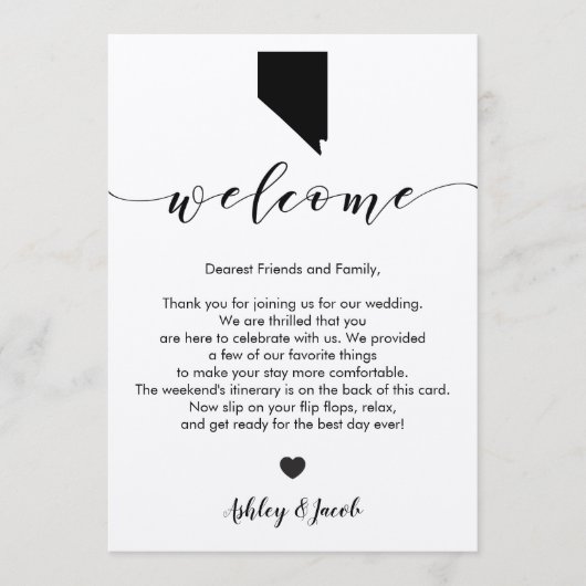Nevada Wedding Welcome Letter & Route Kaart (Voorkant)