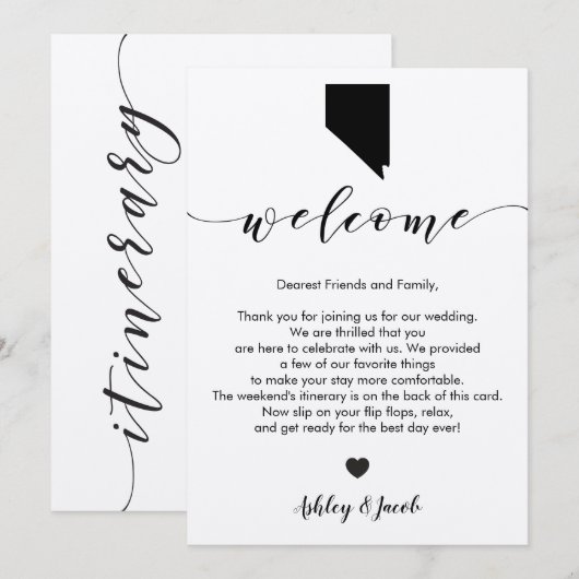 Nevada Wedding Welcome Letter & Route Kaart (Voorkant / Achterkant)