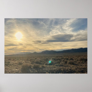 Nevada Woestijn Zonsondergang – Gouden Lucht boven Poster
