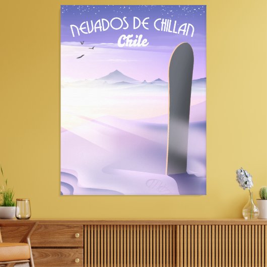 Nevados de Chillan, Chili Snowboarding poster. Canvas Afdruk (Insitu (Woonkamer))